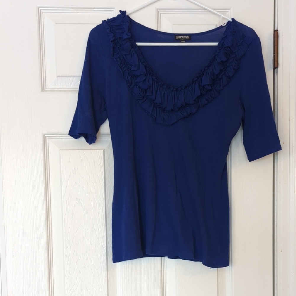 Express Royal Blue Ruffled Blouse